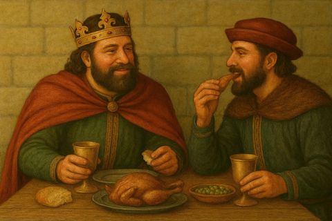 König Christian beim opulenten festmahl KI-gemalt